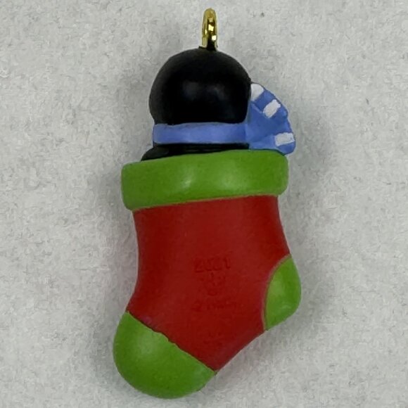 Hallmark 2021 Petite Penguins 6th Mini 1" Ornament A Snuggly Stocking Christmas - Picture 3 of 10